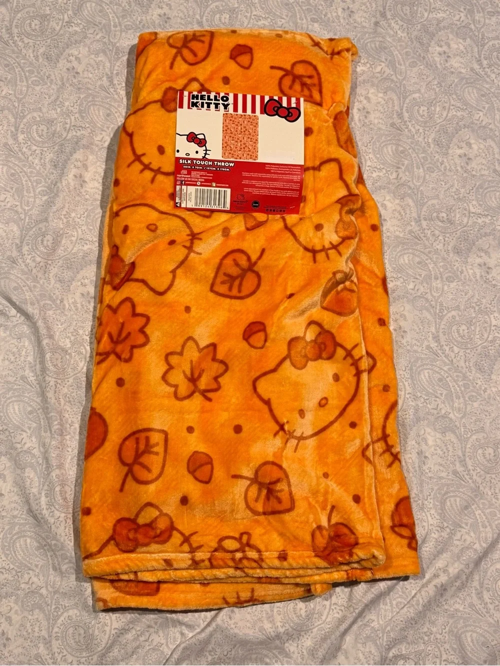 Sanrio Hello Kitty Autumn Fall Orange & Brown Super Plush Thick Large Throw